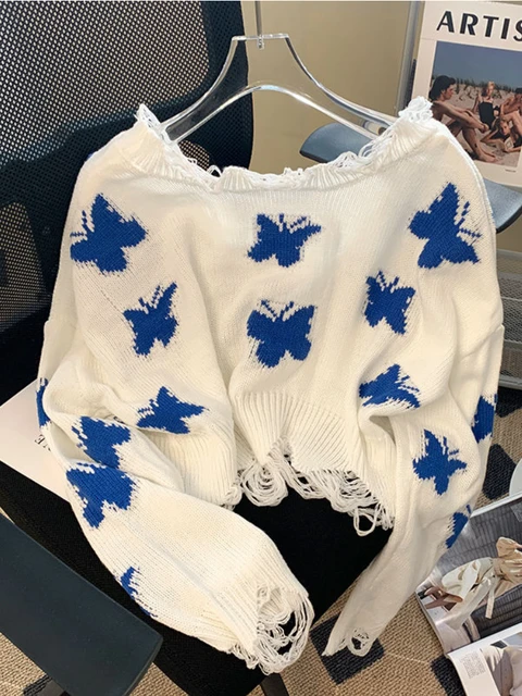 Knitted Butterfly White Sweater 2