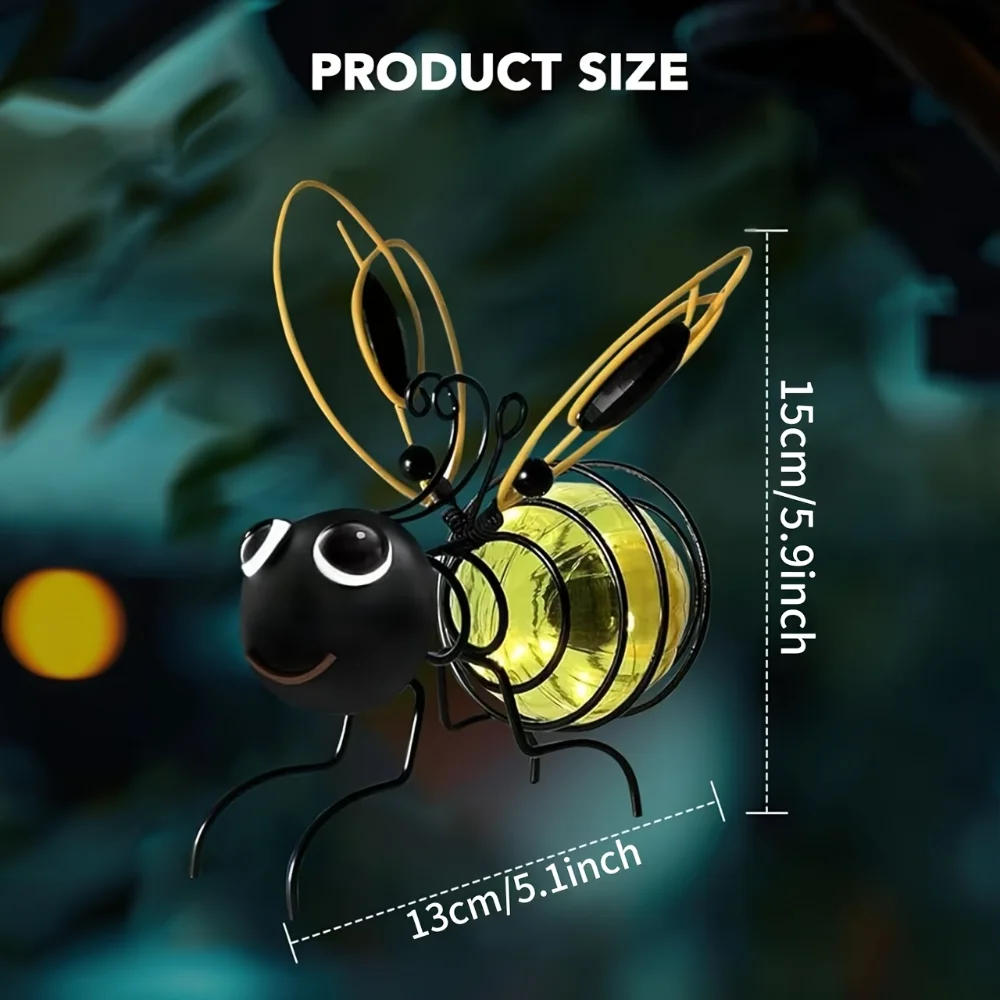 Solar Iron Bee Statue Lights Outdoor Waterproof Hanging Tree Ornaments for Fence Yard Courtyard Garden Art Christmas Decor