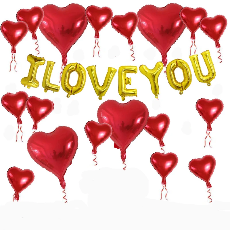 

27 Pcs I Love You Balloons Set Red Heart Balloons Valentines Day Proposal Decorations Wedding Anniversary Confession Balloons