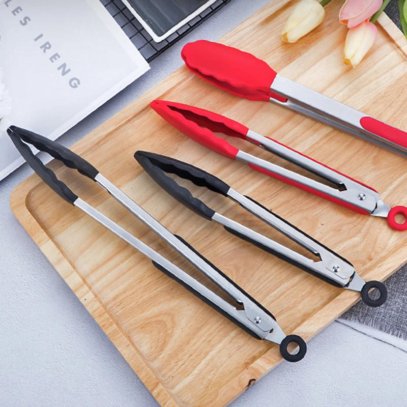Food tongs 1PC 7/9/12inch Silicone Kitchen Bbq Stainless Steel Silicone Kitchen Bbq Steak Bread Food Clip