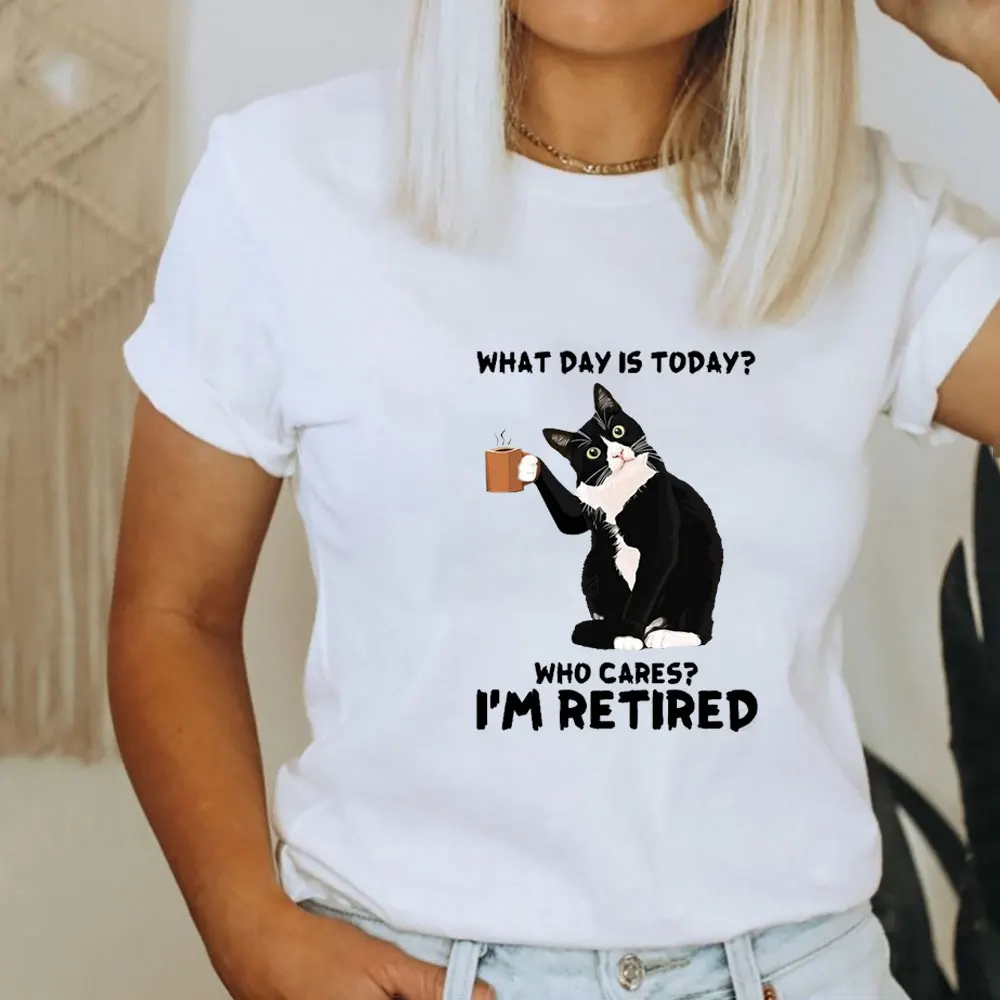 

Топ женский летний с коротким рукавом и принтом в виде кошки