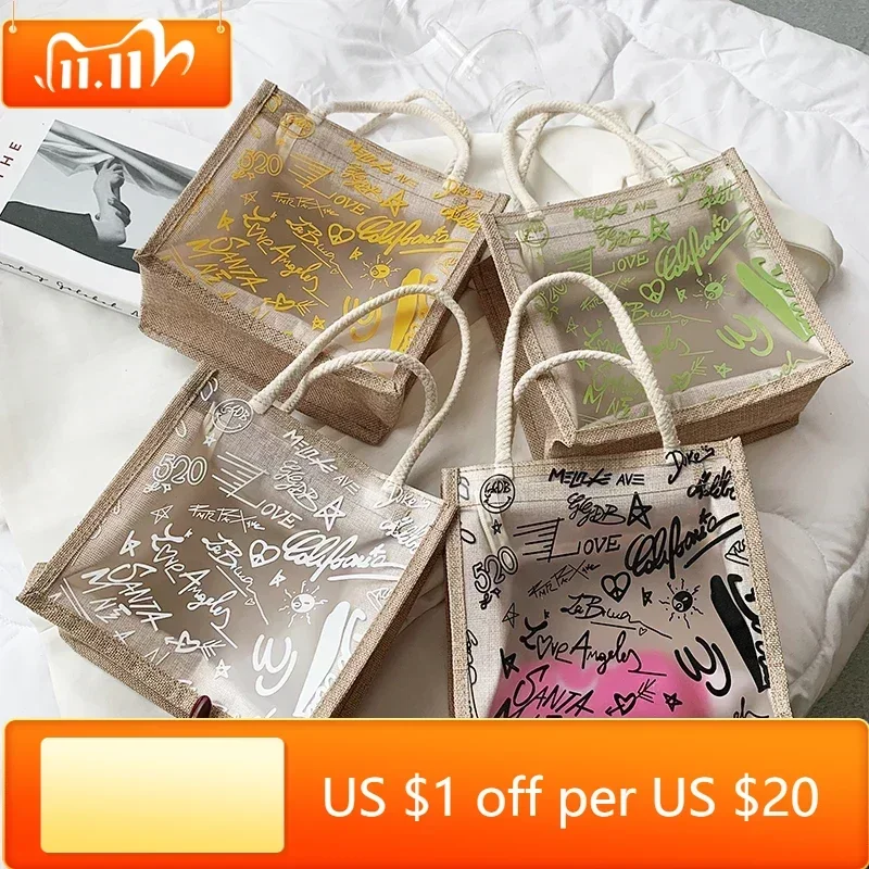 

Clear Graffiti Handbag PVC Transparent Bags Women Fashion Shoulder Beach Jelly Purse Plastic Tote Clutch