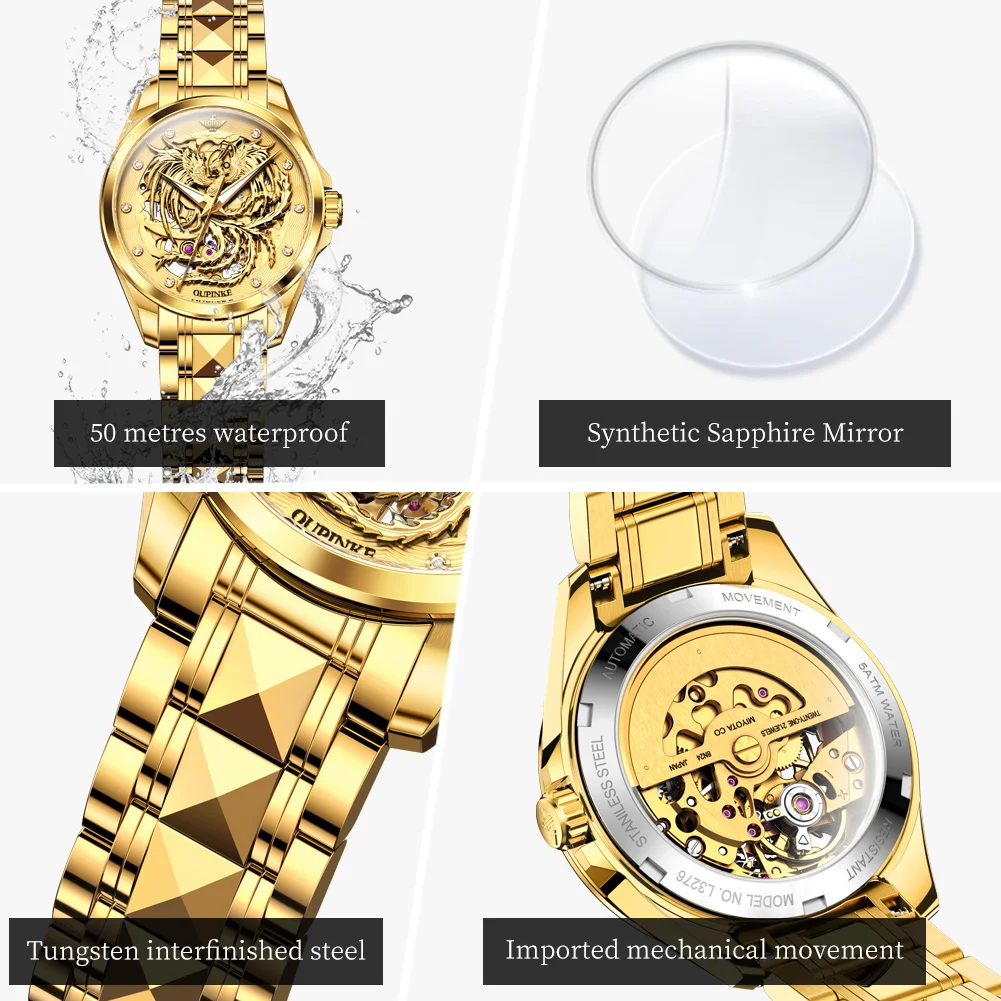 OUPINKE 3276 Women's Watches Import Mechanical Movement Automatic Watches For Women Luxury Hollowed 5Bar Waterproof Wristwatches