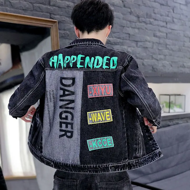 

High Quality Men’s Classic Style Denim Coat,Trendy Printing Decors Ripped Jackets,Hard Wash Street Fashion Sexy Denim Jacket;