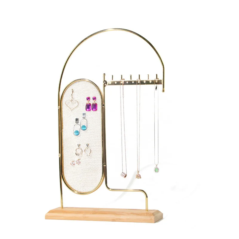 Gold Tabletop Metal Jewelry Necklace, Bracelet, Earring, Organizer with Ring Tray