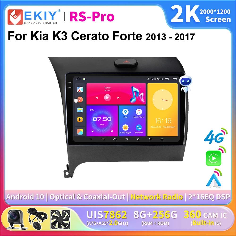 

EKIY 2K Screen CarPlay Radio For Kia K3 Cerato Forte 2013-2017 Android Auto 4G Car Multimedia Player 2Din Ai Voice GPS Autoradio