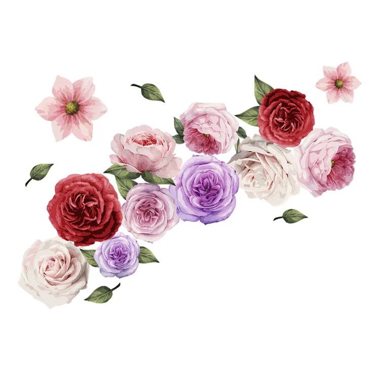 Große mehrfarbige Blumen Wandaufkleber Wohnzimmer Schlafzimmer Hintergrund Dekor Wandbild Blume Home Dekoration selbstklebende Aufkleber – Detail 8
