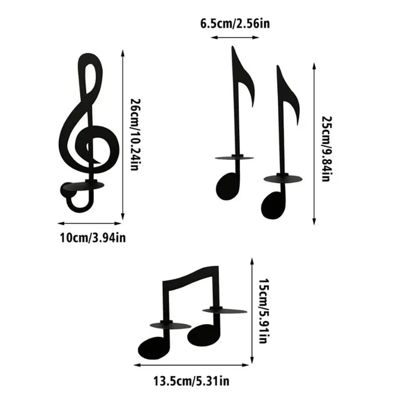 Nota música ferro castiçal, vela cremalheira decorações, chá luz, símbolo musical, casa, escritório, sala de aula, decoração da parede, 4 pcs