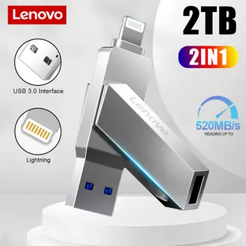레노버 펜 드라이브, 고속 메모리 스틱, USB 플래시 드라이브, 아이폰 OTG 라이트닝 USB 3.0 메탈, 2-in-1 펜드라이브, 2TB, 1TB, 128GB