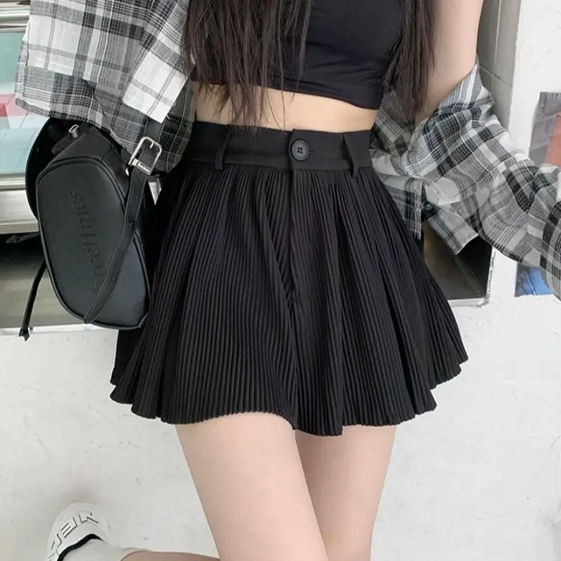 

Fashionable Black Shorts for Women Summer Instagram Trend High Waisted A-line Wide Leg Loose Pleated Casual Pants Skirt Leisure