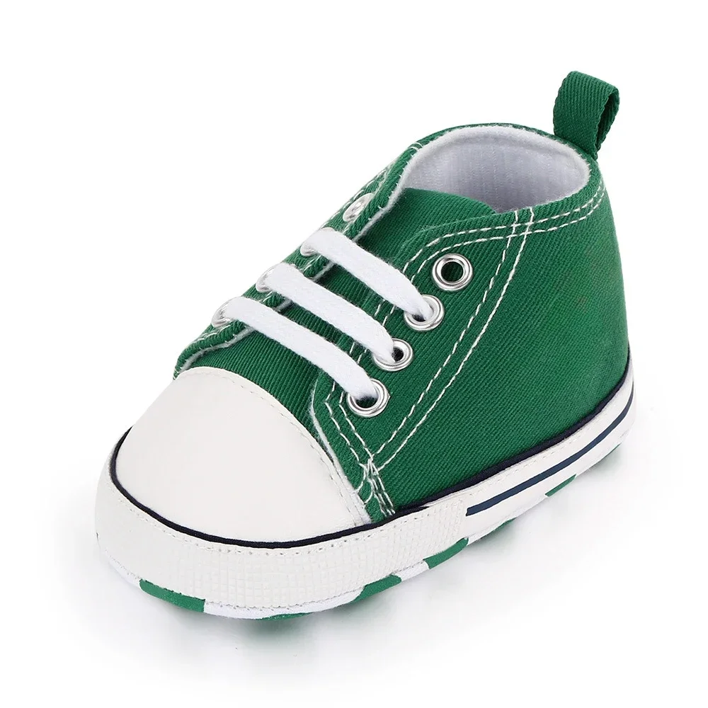 Green Non-slip Canvas Sneakers Lace-up Infant Flats First Walkers for Baby Girls Boys Newborn Crib Shoes