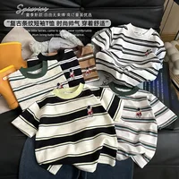 T-shirt d'été à manches courtes en coton pour enfants, à rayures, pour garçons et filles, hauts à la mode vintage 1