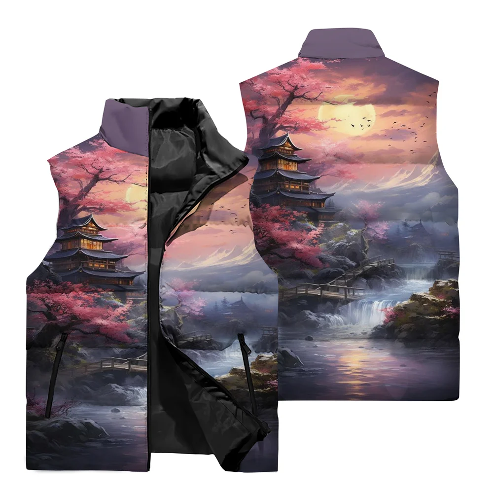 thumbnail image 1 of Chaqueta sin mangas para hombre con diseño de árbol de sol y luna, para deportes al aire libre, ciclismo, resistente al viento, cálida, con cuello alto y cremallera, 1 of 4