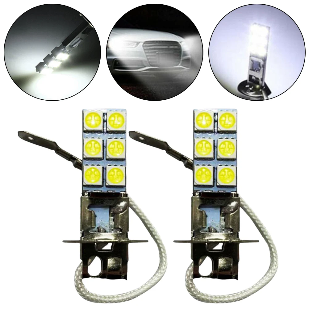 

2pcs H3 DC12V 55W LED Fog Driving Light Bulbs Conversion Kit Super Bright White Signal Lamp H3-12SMD-5050 Chip Aluminum Alloy