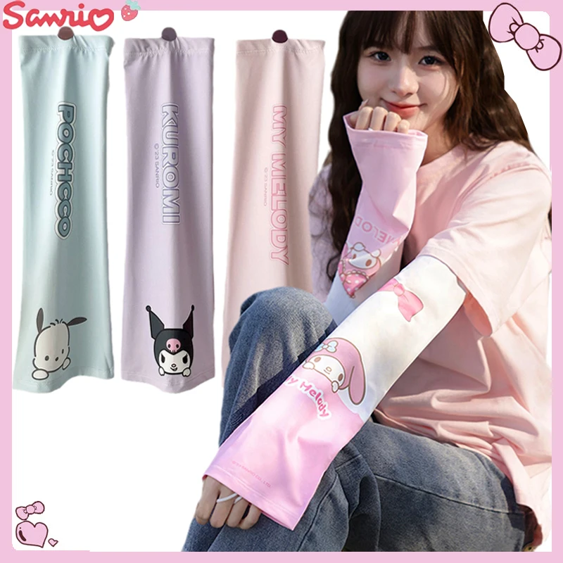 

Sanrio Anime Kuromi Ice Sleeve My Melody Pochacco Cute Girls UV Protection Quick Drying Breathable Loose Ice Silk Arm Sleeves