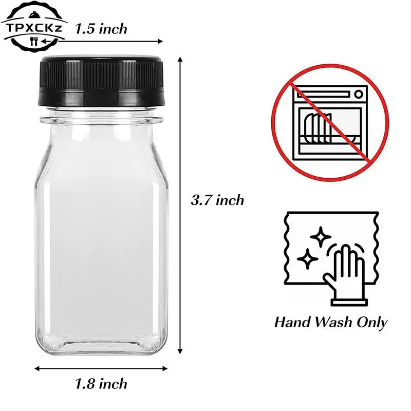4Pcs 120ML Clear Drink Containers Plastic Reusable Empty Juice Bottles With Black Tamper Proof Lids Milk Split Beverage Bottle 6
