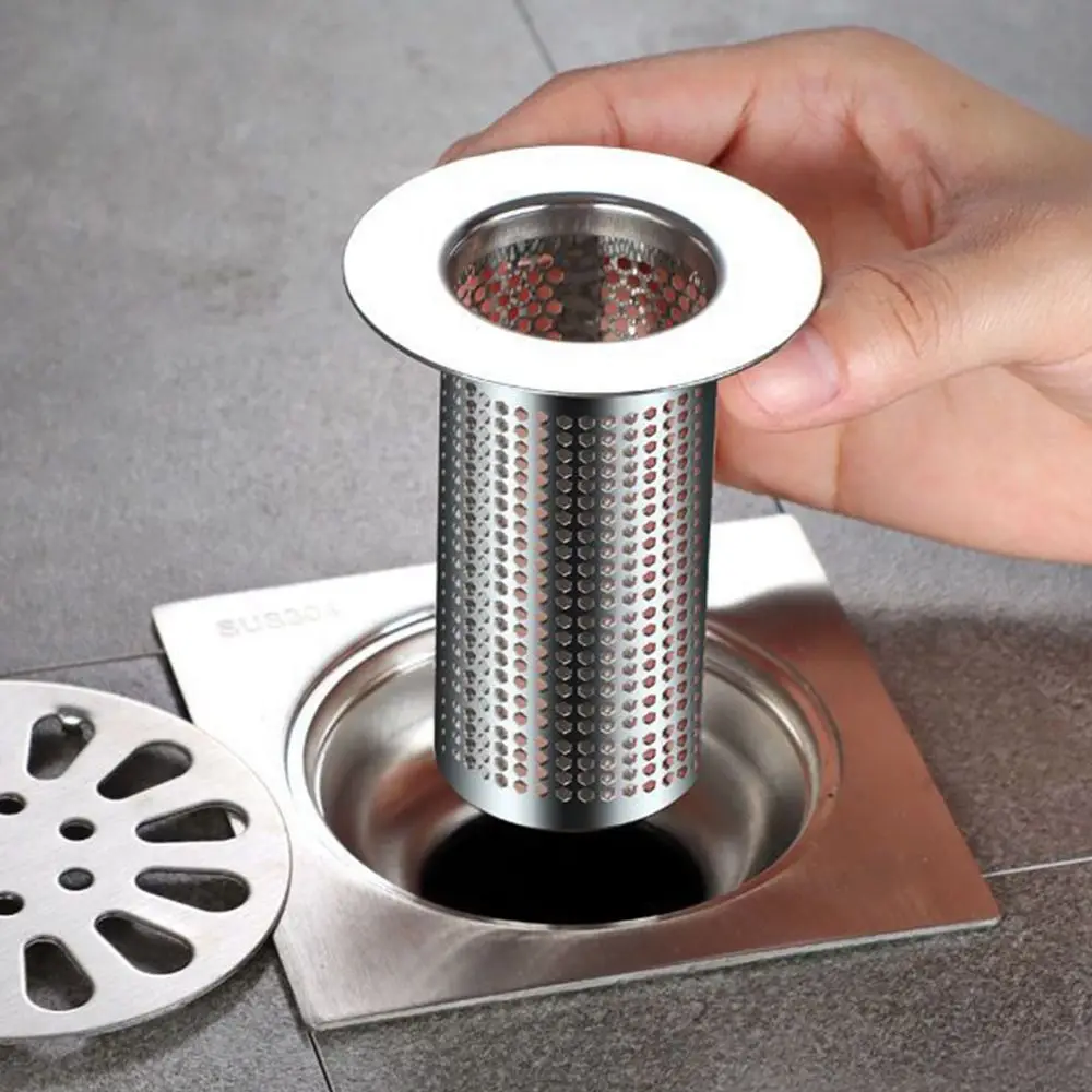 Stainless Steel Floor Drain Filter Mesh Anti-Clogging Sink Strainer Food Hair Stopper With Handle Shower Leak Net Bathroom Tool