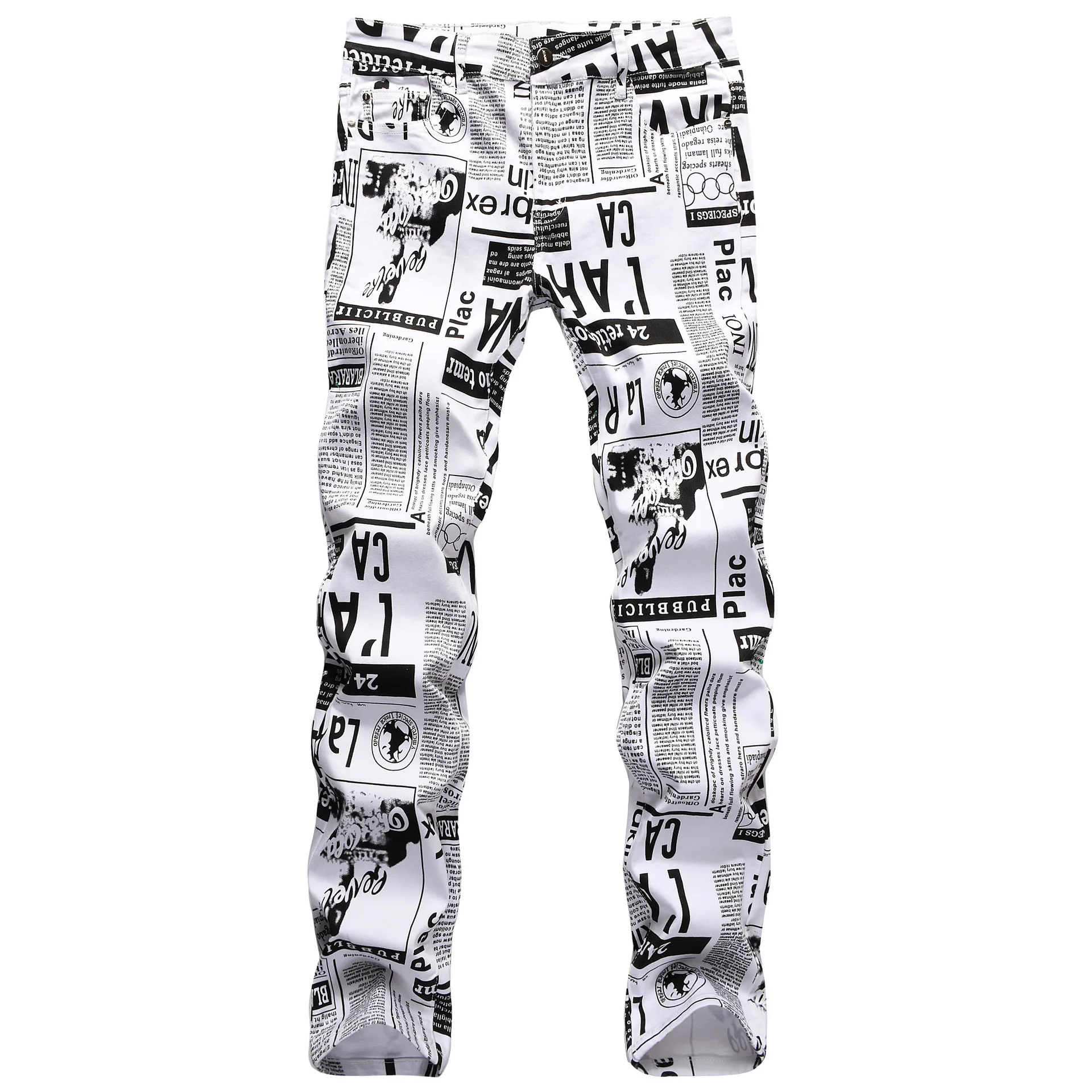 

Men’s slimming stretch denim pants high quality fully print jeans newspaper hip-hop casual jeans street fashion jeans pants men;