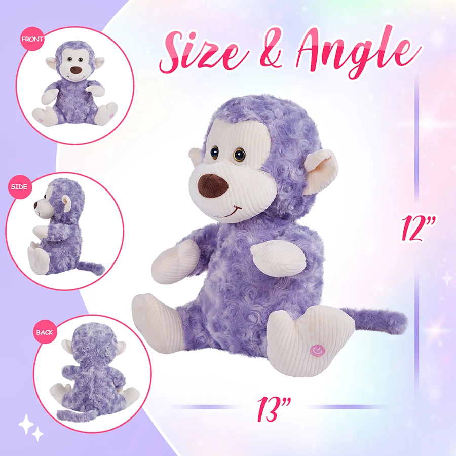 32cm Purple Monkey Doll Toys Luminous Stuffed Animal Pillow Musical LED Light Plush Toy Lovely Glowing Toys for Children Kids