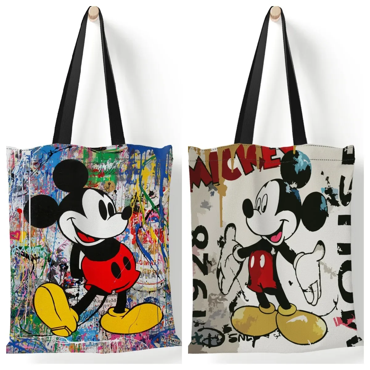 

Disney Mickey Minnie Women's Shoulder Bag Fashion Cartoon Cute Printed Canvas Tote Bag Shopping Travel Large Capacity Storage