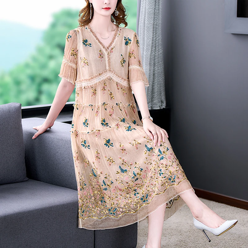 New ladies summer plus size long dress loose casual large floral