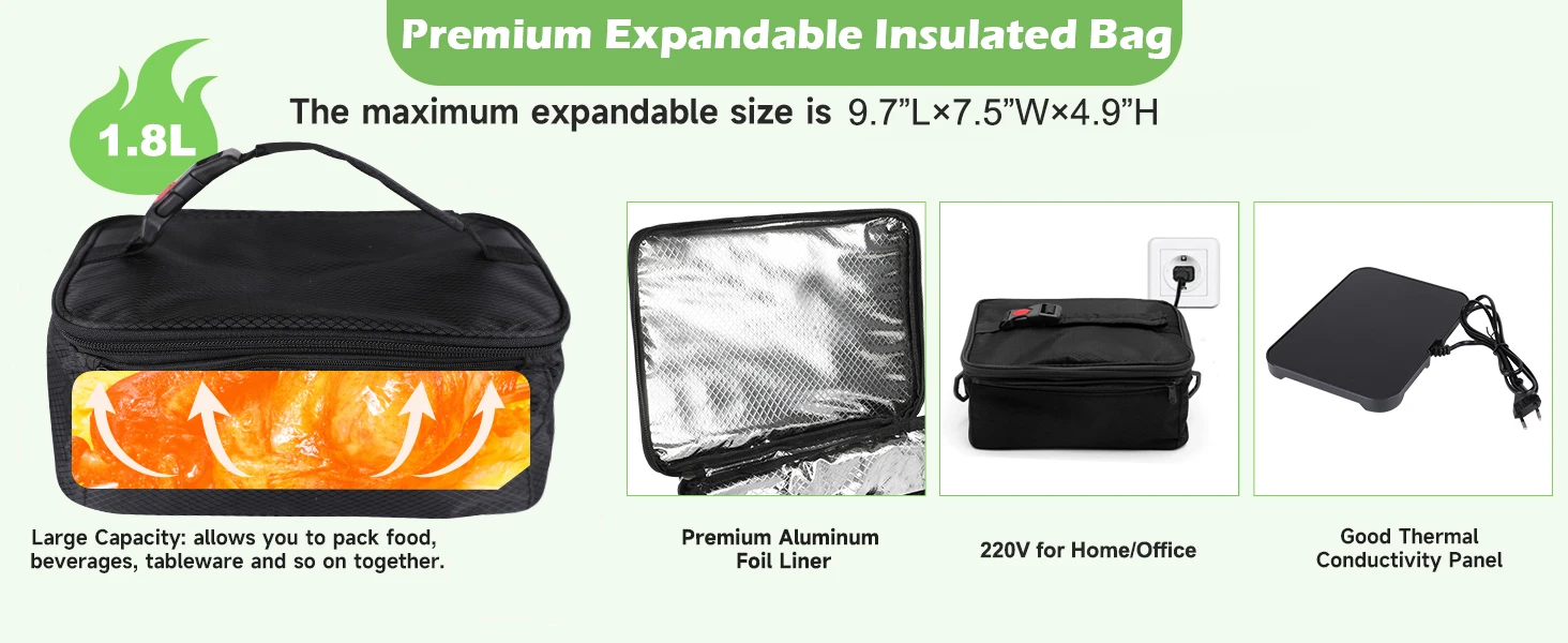 Description Picture 3 of itemElectric Heated Lunch Box 220V EU Plug Portable Personal Mini Oven Food Warmer for Meals Reheating & Raw Food Cooking Black Bag