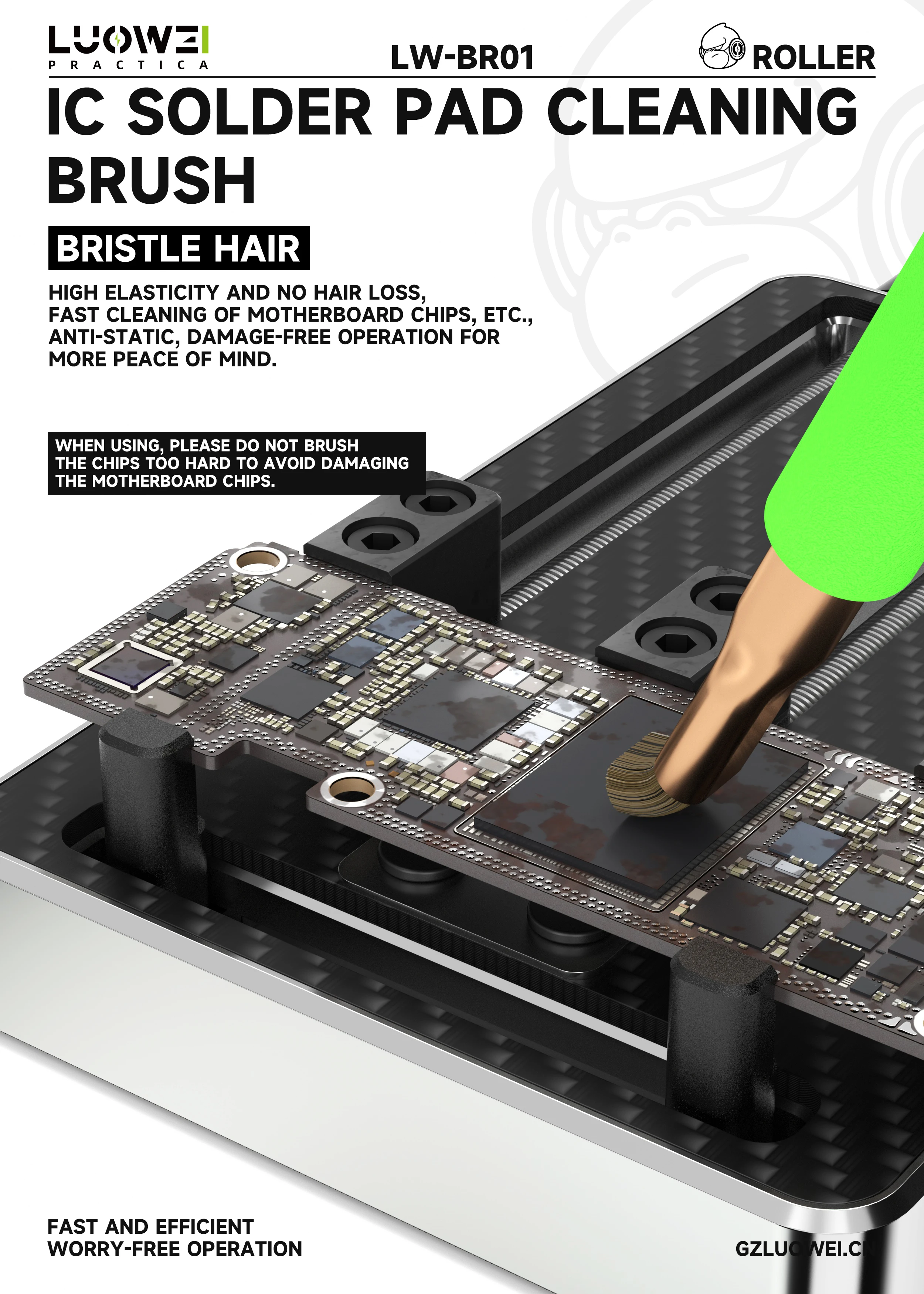 Luowei 스틸 브러시 마더보드 칩 접착제 제거 IC 패드 청소, PCB CPU 먼지 청소, PCB BGA 수리 납땜 브러시