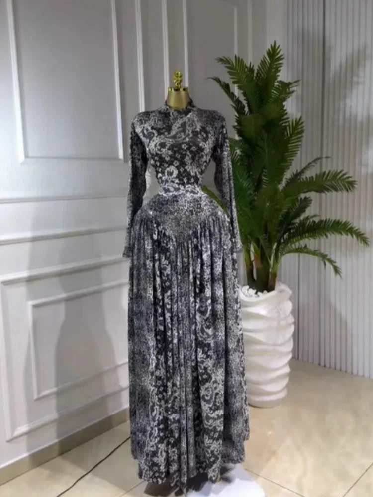 Wmstar Women Dress Wholesale Stylish Slimming Round Neck Long Sleeved Plaid Printed Long Dress Drop Shopping new style