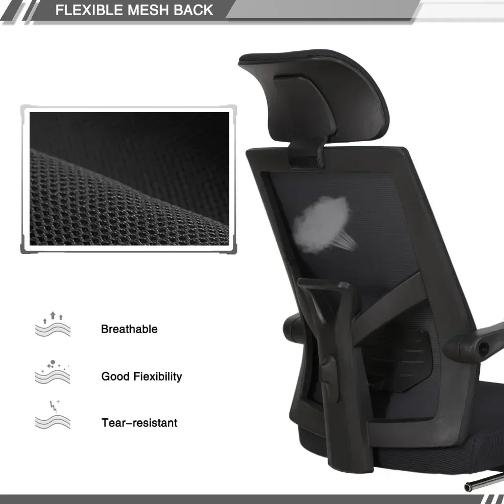 ergonomic mesh office chair with footrest, home desk chair featuring adjustable headrest and backrest for 90-135 degrees, ideal