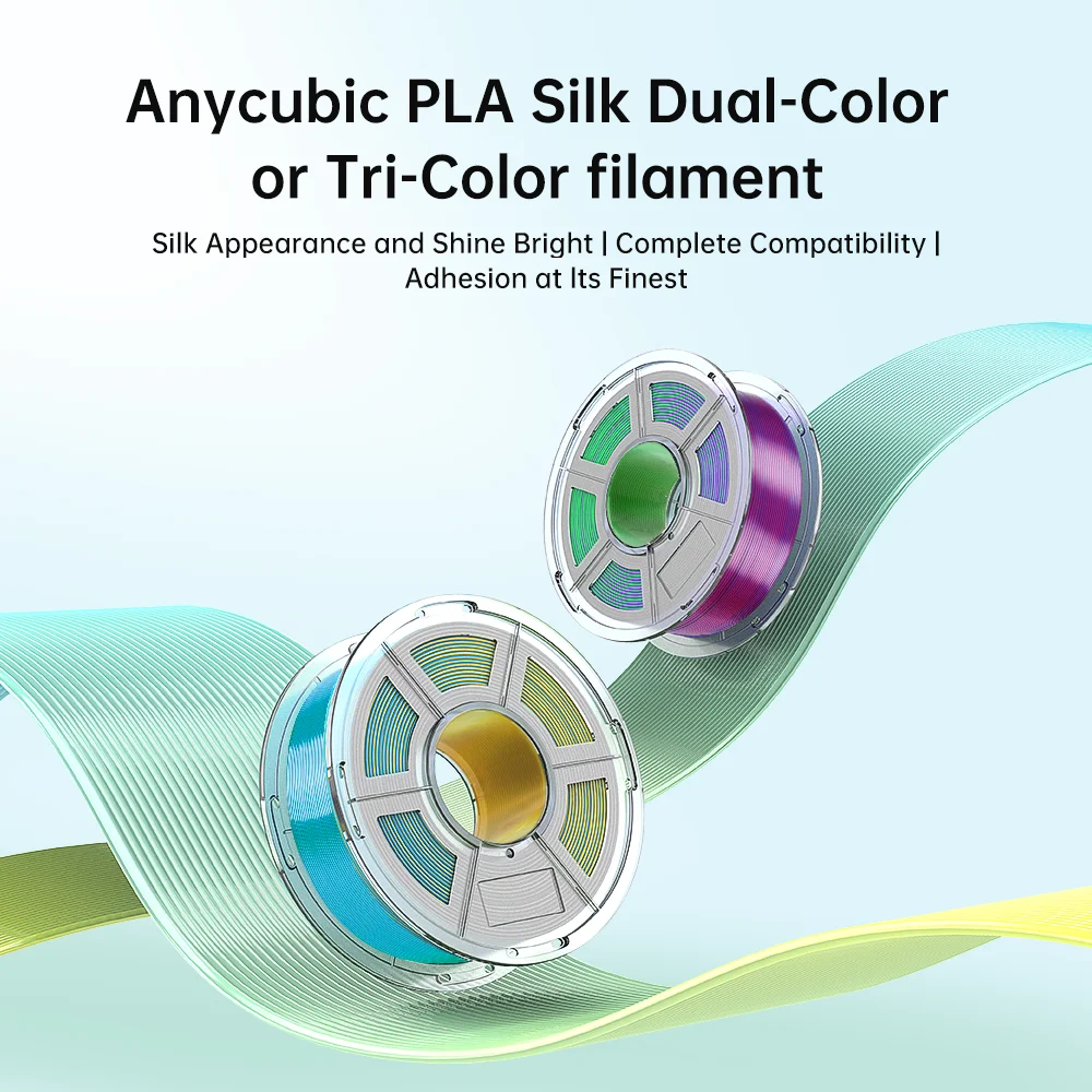 ANYCUBIC 실크 PLA 듀얼 컬러 트라이 컬러, 1.75mm PLA 필라멘트, FDM 3D 프린터용, 빛나는 밝은 다색 3D 인쇄 재료, 1kg