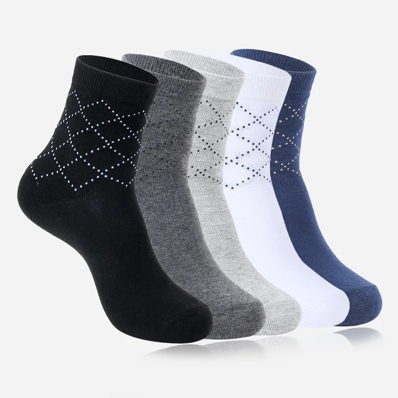 

Rhombus Cotton Socks Men High Quality Business Work Wear Men Socks Black White Gray Blue Elastic Ankle Socks Breathable Calcetin