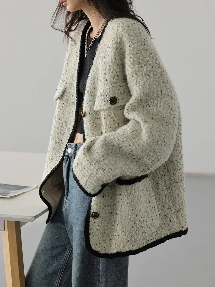 CHIC VEN Fashion Women's Wool Coat Single Breasted Vintage Jacket V-Neck Office Lady Overcoat Female Tops Spring Autumn 2023 3