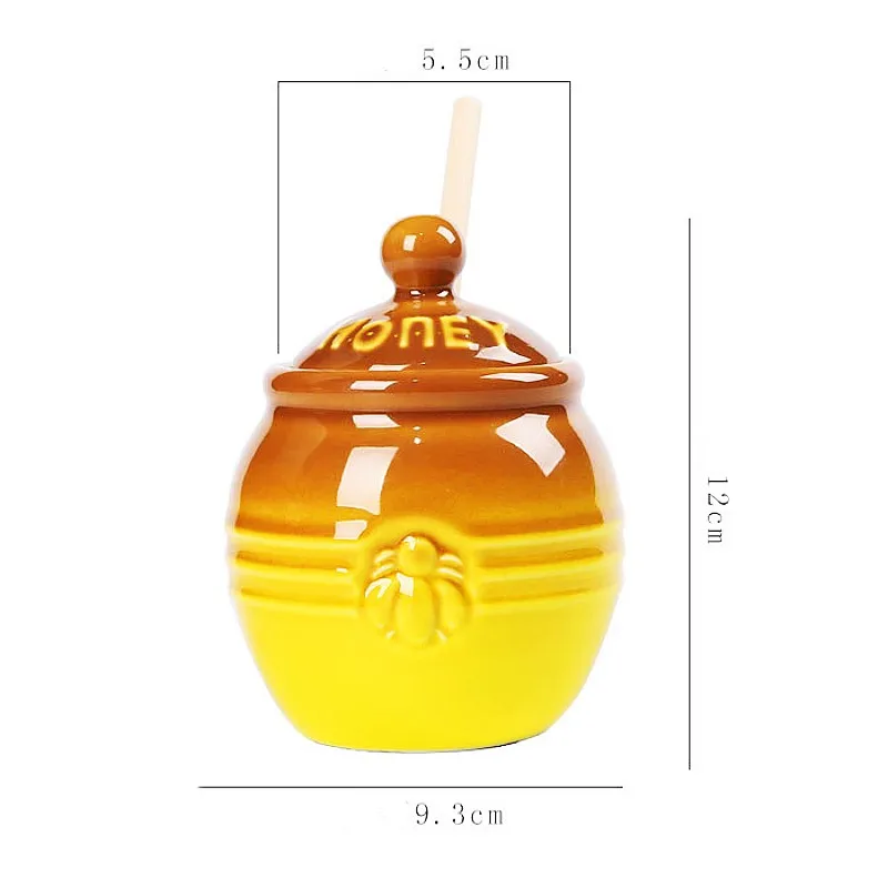 Creative Cartoon Pattern Vintage Ceramic Honey Jars with Wooden Stirring Stick Kitchen Organizer and Food Storage Container 5