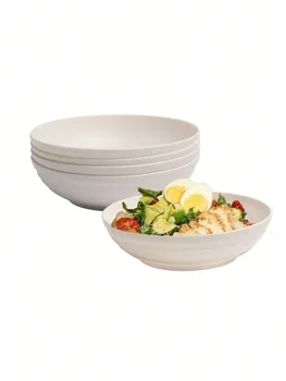 4/8/12pcs Plastic beige large bowl, large salad cereal bowl reusable, microwave and dishwasher safe 1