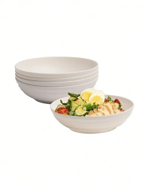 4/8/12pcs Plastic beige large bowl, large salad cereal bowl reusable, microwave and dishwasher safe 1