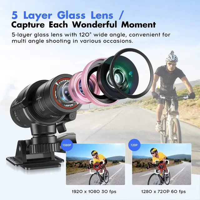 Outdoor Action Camera Mountain Bike Motorcycle Helmet Camera Mini Camera Sport DV Video Recorder Action Cam with Gun Mount 4