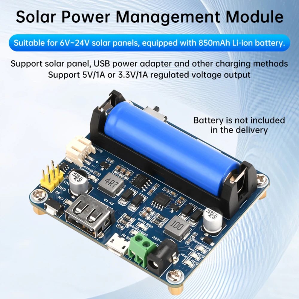 Solar Power Management Module with MPPT and Built-in Battery Holder