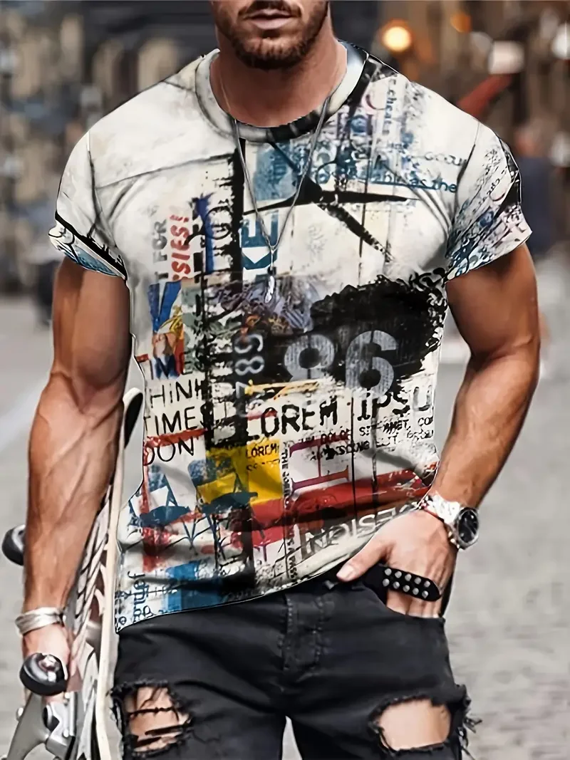 T-shirt 3d con illusione ottica uomo moda designer casual_voghion.com