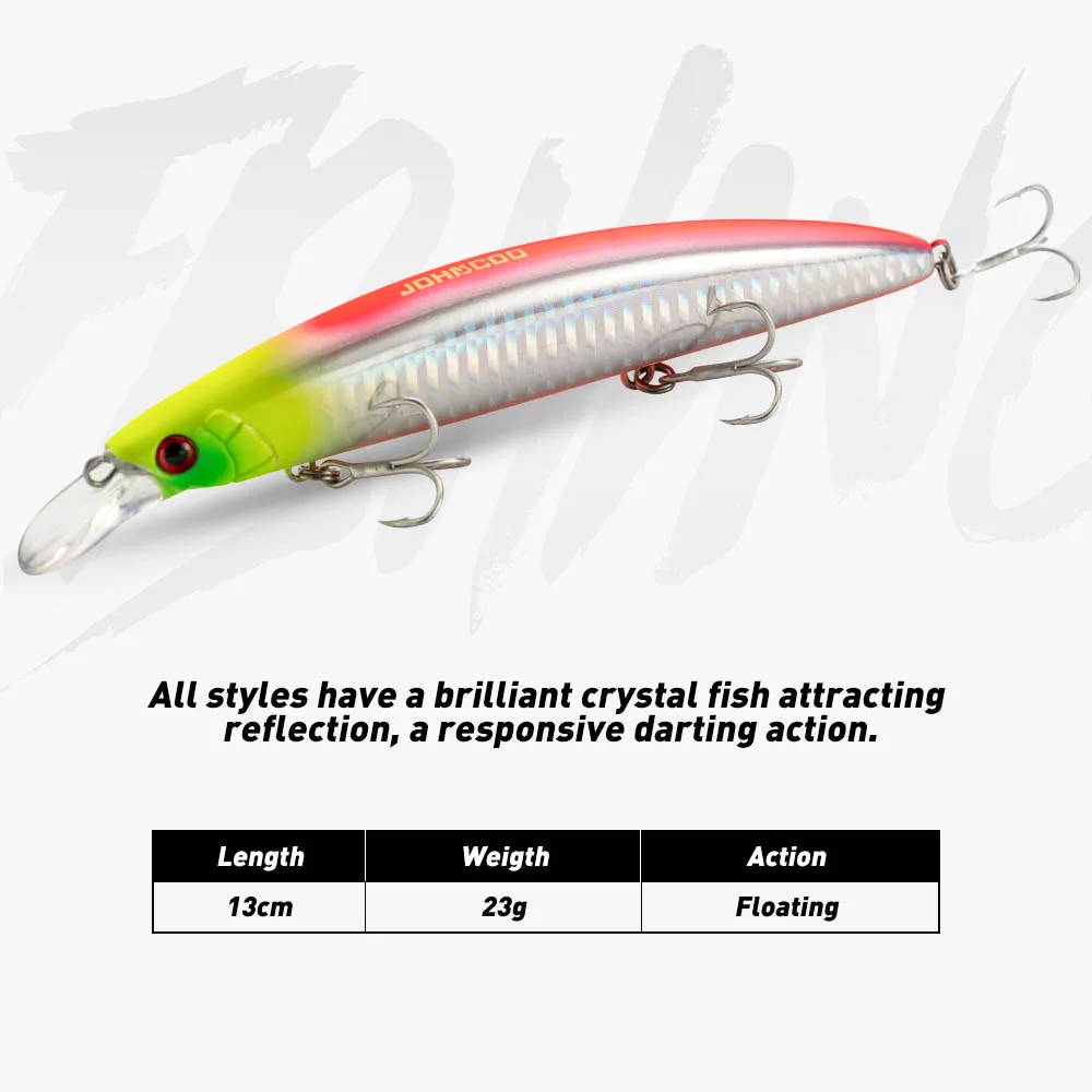 Johncoo Fishing Lure Jerkbait 130mm 23g Floating Wobbler Long Casting  Minnow For Seabass Perch Carp Pike