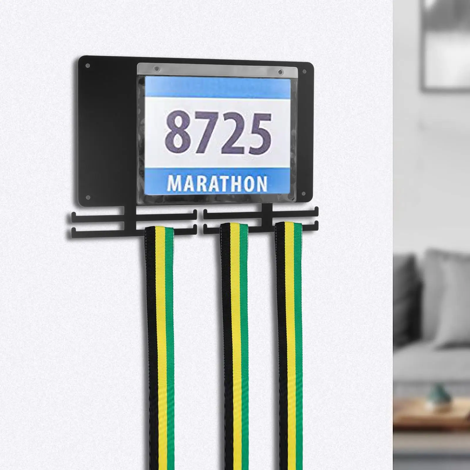 Espositore per medaglie, cornice per medaglie, pettorali da gara e espositori per foto, 1 espositore per medaglie/foto per maratoneti, vincitori di gare, premi militari, triathlon e tutti gli sport
