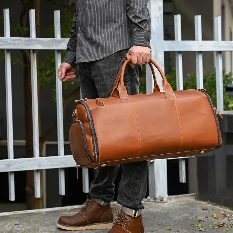 Leather Travel Bag With Shoe Compartment