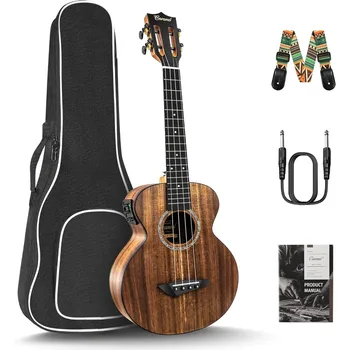 26inch CT204 All Solid Acacia Wood Tenor Electric Ukulele Professional Ukelele Kit for Beginners with Strings and Padded Gig Ba