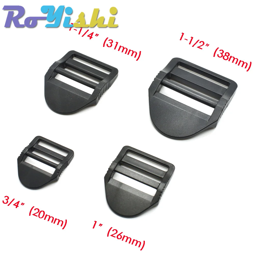 5 Stück/Packung Leiterschloss-Schieber, Kunststoffschnallen, Rucksackgurte, Webbin 20 mm, 26 mm, 31 mm, 38 mm, Schwarz – Detail 2