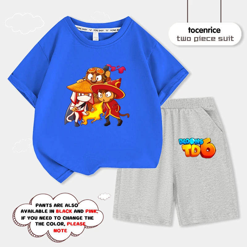 

Girl and Boy T-Shirt and Shorts 2-Piece Ensemble Bloons TD 6 Cartoon Children Fashionable Streetwear for Summer Tops and Bottoms