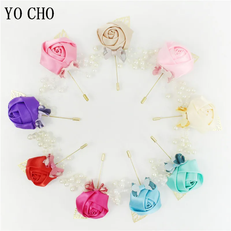 5Pc Wedding Boutonnieres Fiore Artificiale Corsage Cerimonia Fiore Spilla Sposa Perla In Rilievo Groomsmen Buttonhole Fiori