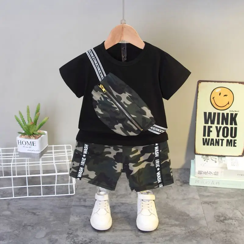 

2023 Kids Toddler Cotton Baby Boy Girl Clothes Summer Camouflage Bag Sport T-shirt Shorts sets Infant Outfit Tracksuits Children