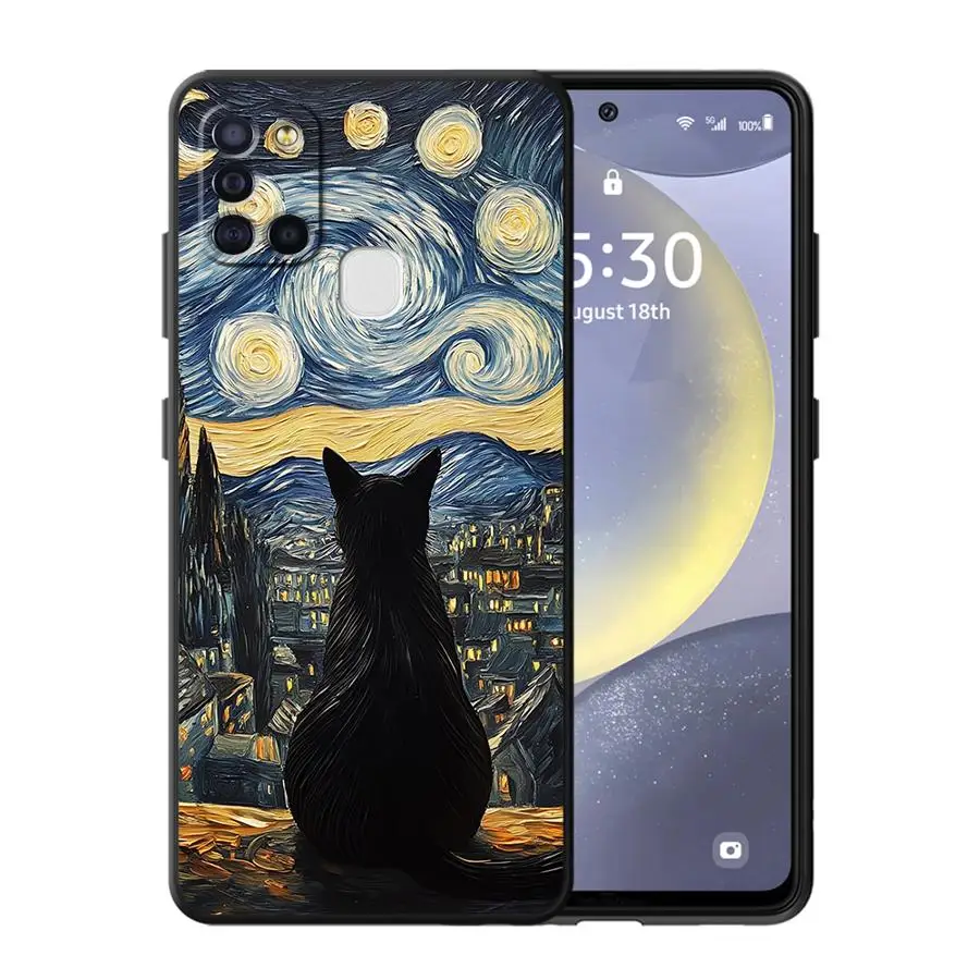 Van Gogh Starry Night Cat Phone Cover Case