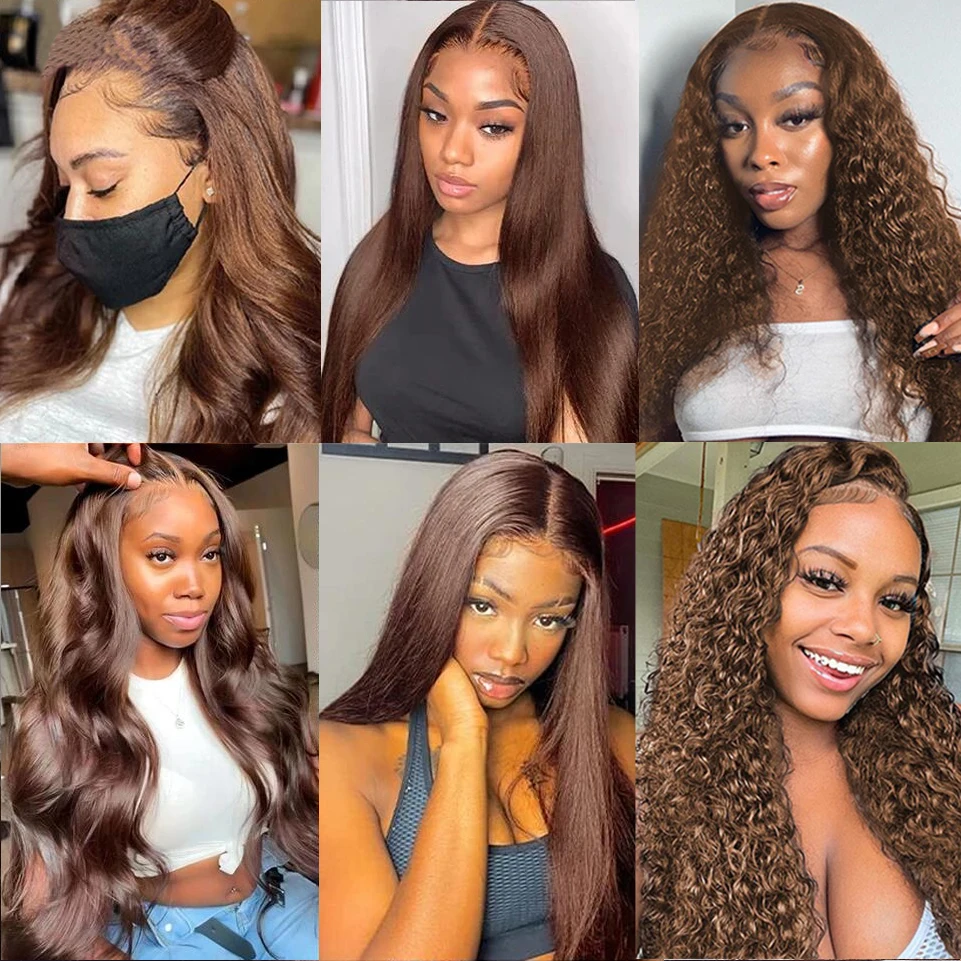 Chocolate Brown 40 Inch Water Wave Curly Lace Front Wigs 13x4 13x6 HD Deep Wave Frontal Wig 5x5 Human Hair Wigs For Women 5