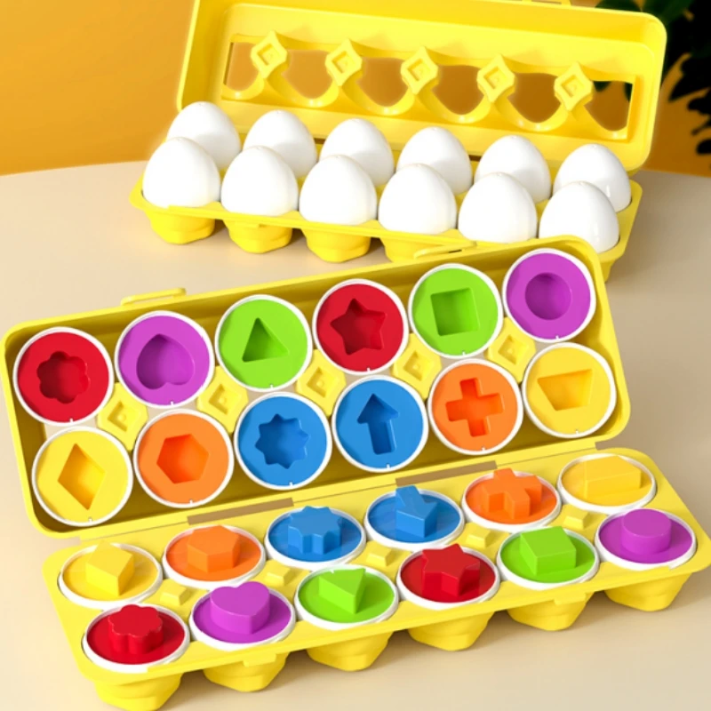 Montessori Educational Toys 2 Years Old Children Toy Eggs Toddler Sensory Puzzle Smart Eggs Colors Shapes Matching Sorter Game