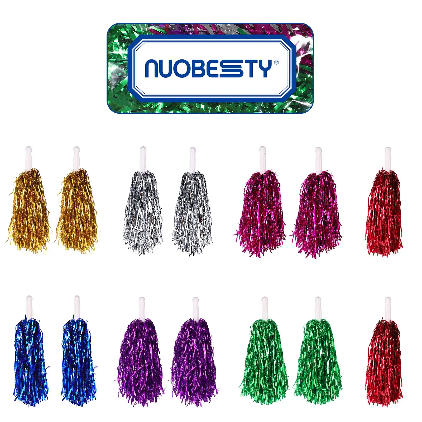 NUOBESTY 14pcs Pompom Girl Poms Metallic Foil Cheerleader Pom Poms For Team Sports Events Parties For cheerleading pom poms